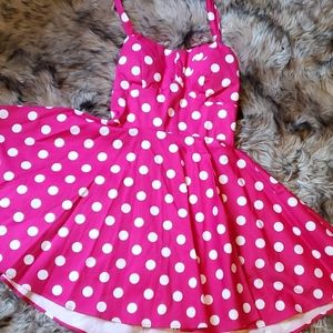 Pink and white polka dot swing dress
